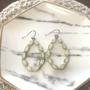 Women's‎ White Jeweled Tear-Drop Hoop Earrings Classic Elegant Simple